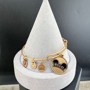 Vintage Alex and Ani Disney Bangle Bracelet Gold Mickey Mouse Charm 7.5in